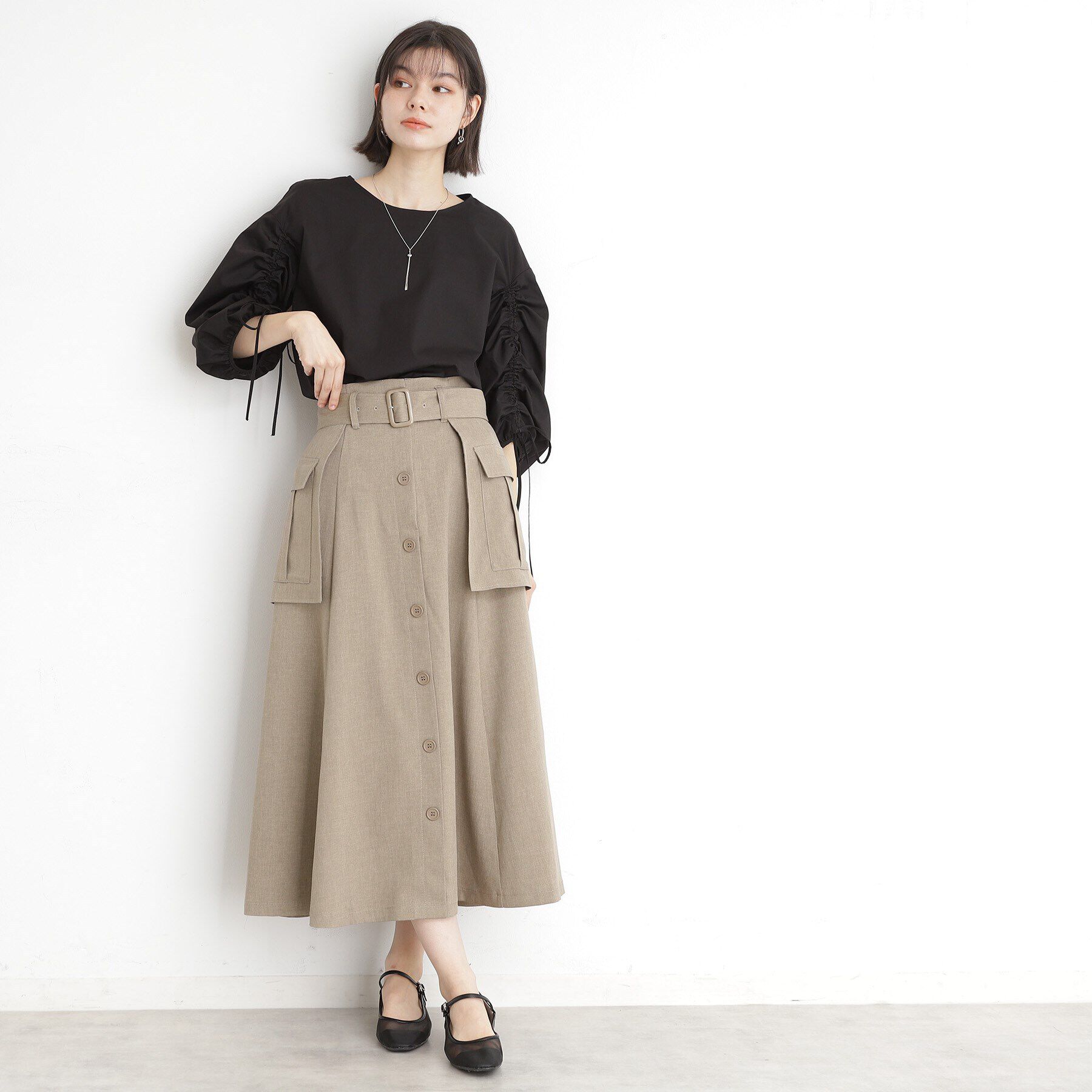 THE SHOP TK「フラップベルト付きスカート【洗える】」|スカート|