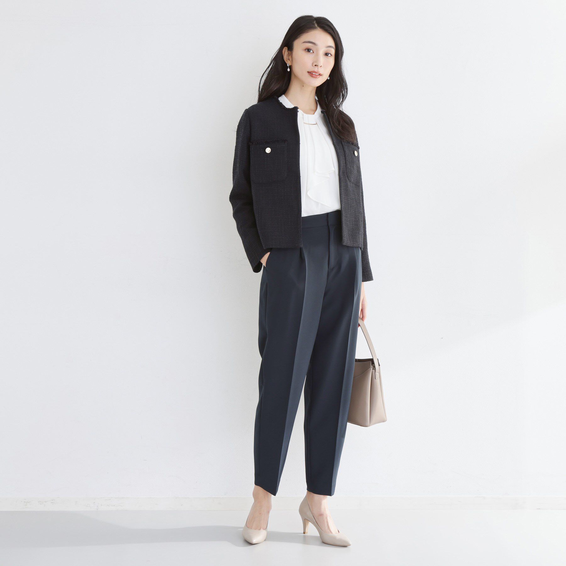 THE SHOP TK「【通勤・セレモニー】ツイードノーカラージャケット」|ノーカラージャケット|