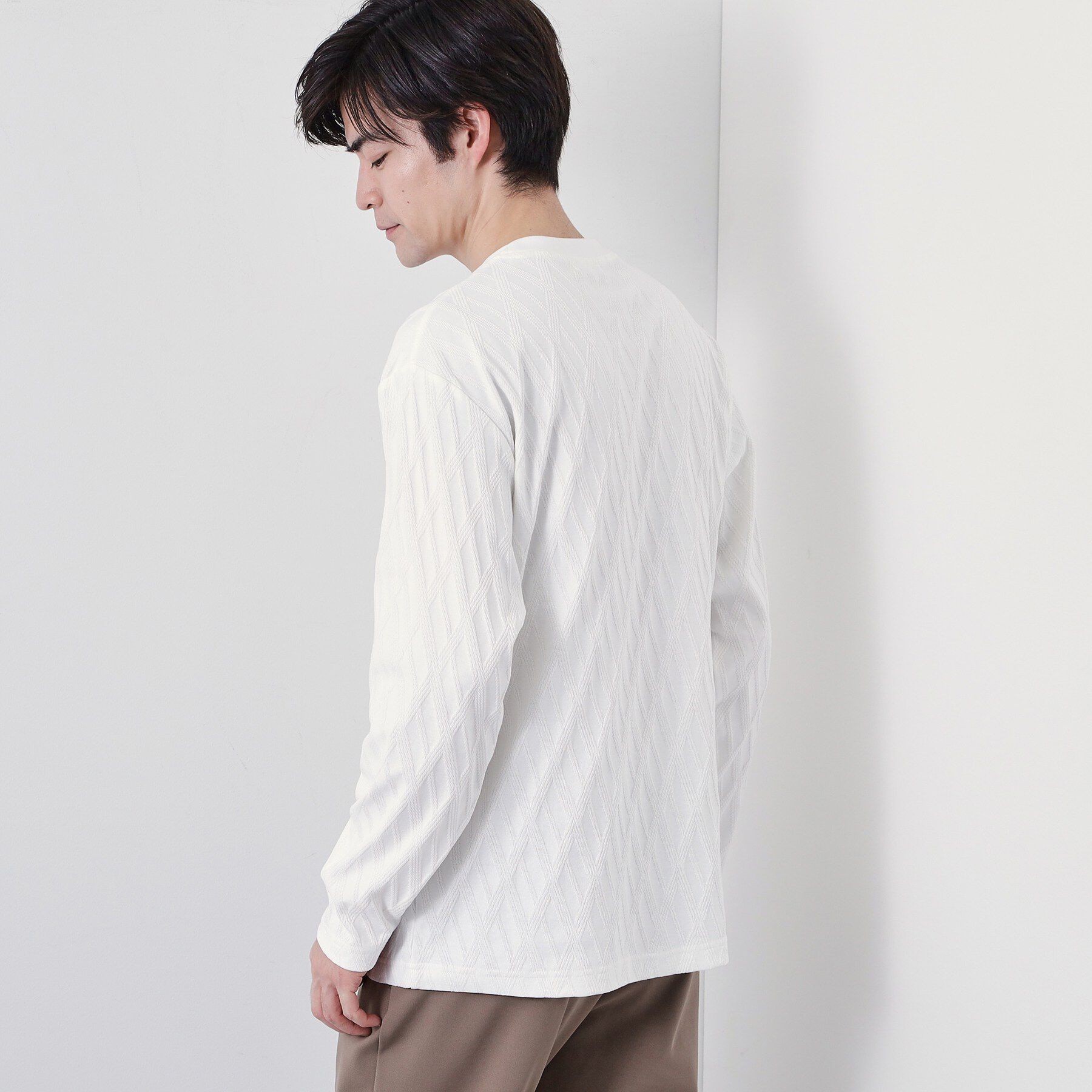 THE SHOP TK「【立体感のある表情が上品】リンクスアーガイル長袖Tシャツ」|Tシャツ・カットソー|