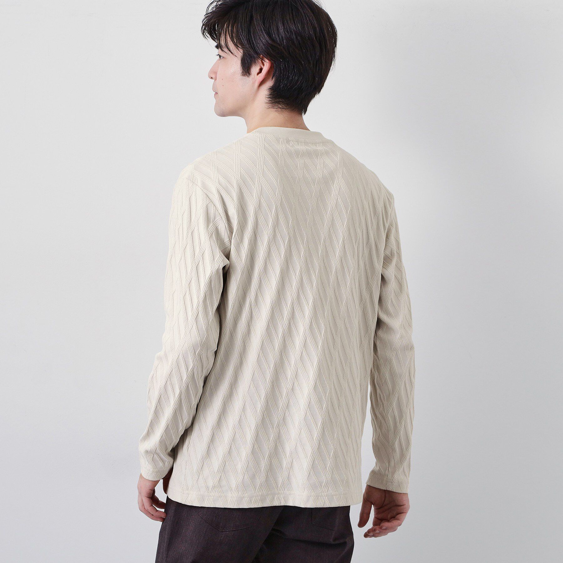 THE SHOP TK「【立体感のある表情が上品】リンクスアーガイル長袖Tシャツ」|Tシャツ・カットソー|