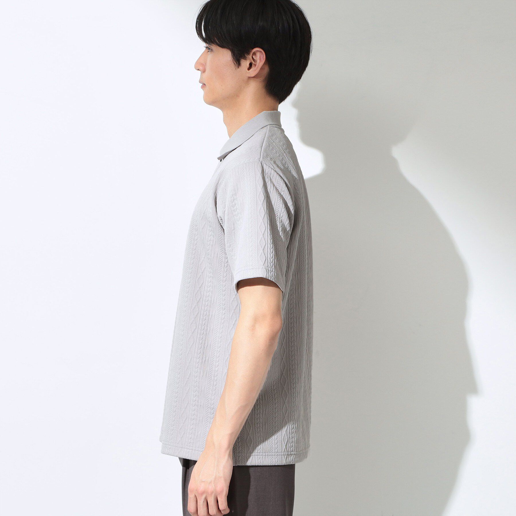 THE SHOP TK「【シンプルすぎない大人の表情】ケーブルフクレポロシャツ 吸水速乾/UVケア/洗濯機OK」|ポロシャツ|