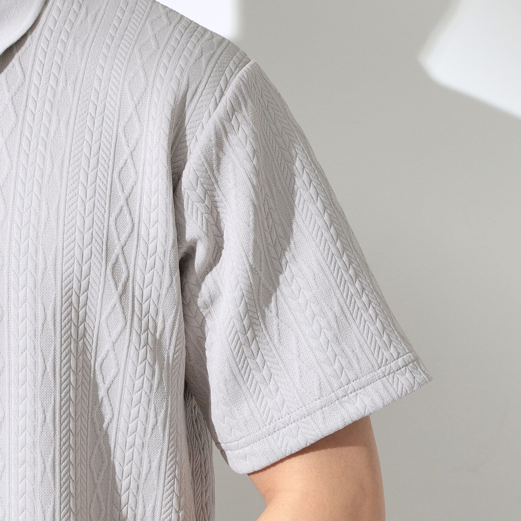 THE SHOP TK「【シンプルすぎない大人の表情】ケーブルフクレポロシャツ 吸水速乾/UVケア/洗濯機OK」|ポロシャツ|