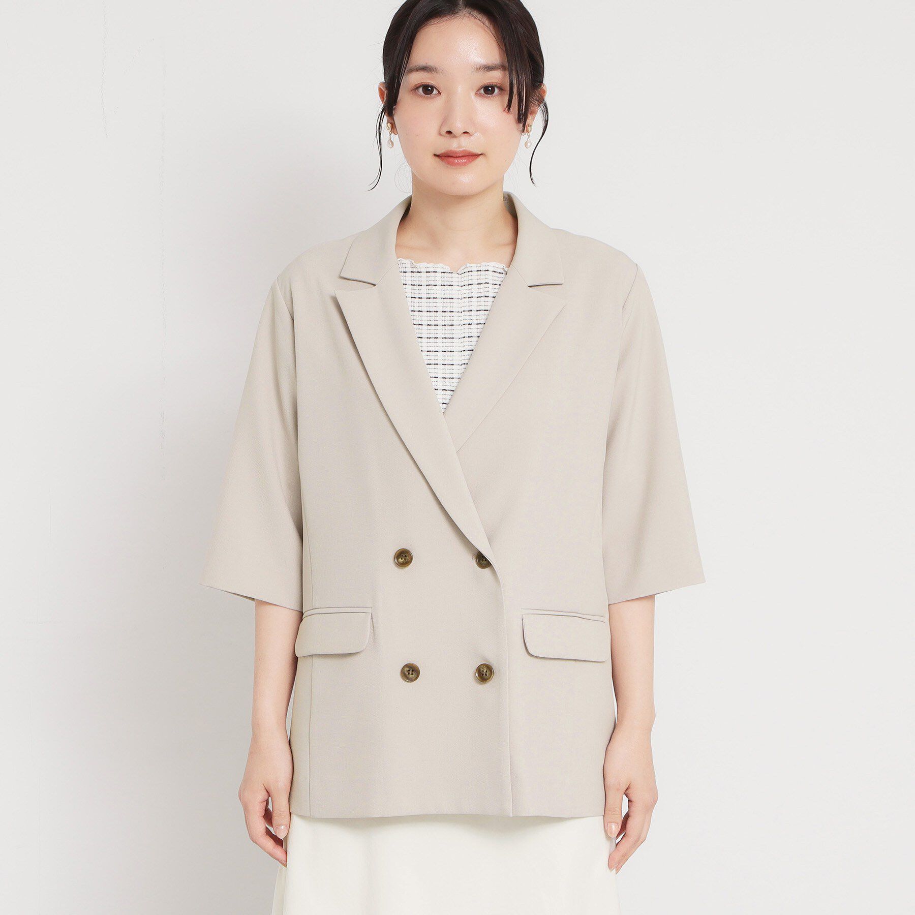 THE SHOP TK「【セットアップ可】麻調ダブルブレスト 6分袖ジャケット」|テーラードジャケット|