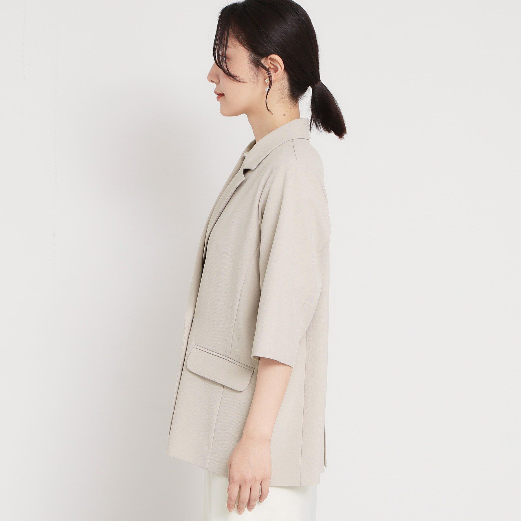 THE SHOP TK「【セットアップ可】麻調ダブルブレスト 6分袖ジャケット」|テーラードジャケット|