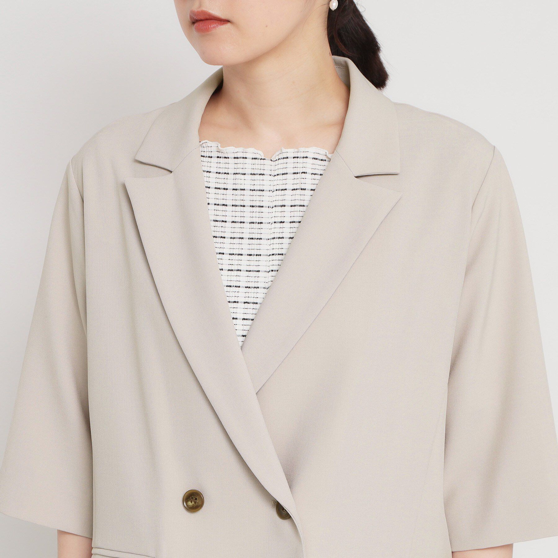 THE SHOP TK「【セットアップ可】麻調ダブルブレスト 6分袖ジャケット」|テーラードジャケット|