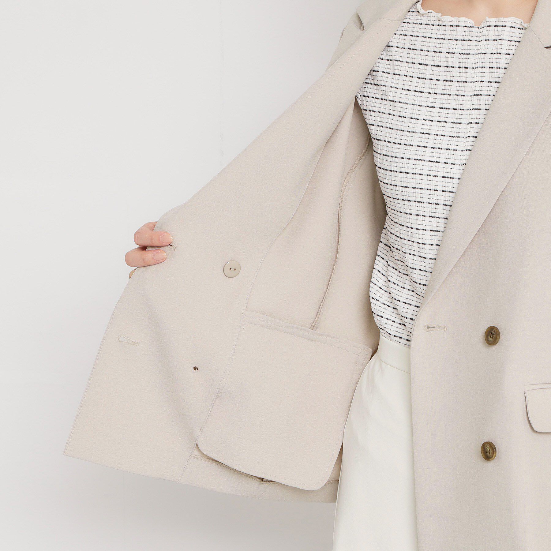 THE SHOP TK「【セットアップ可】麻調ダブルブレスト 6分袖ジャケット」|テーラードジャケット|
