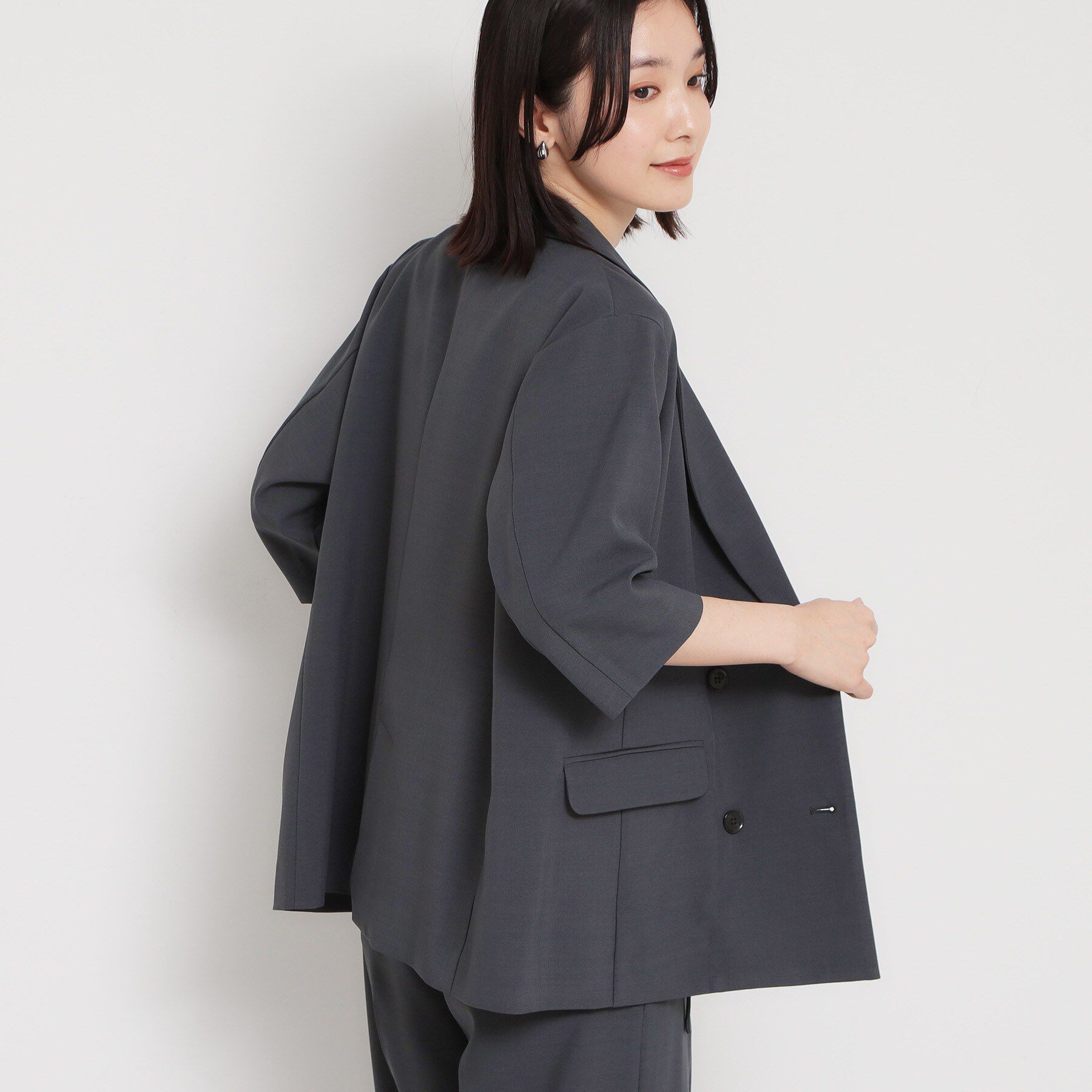 THE SHOP TK「【セットアップ可】麻調ダブルブレスト 6分袖ジャケット」|テーラードジャケット|