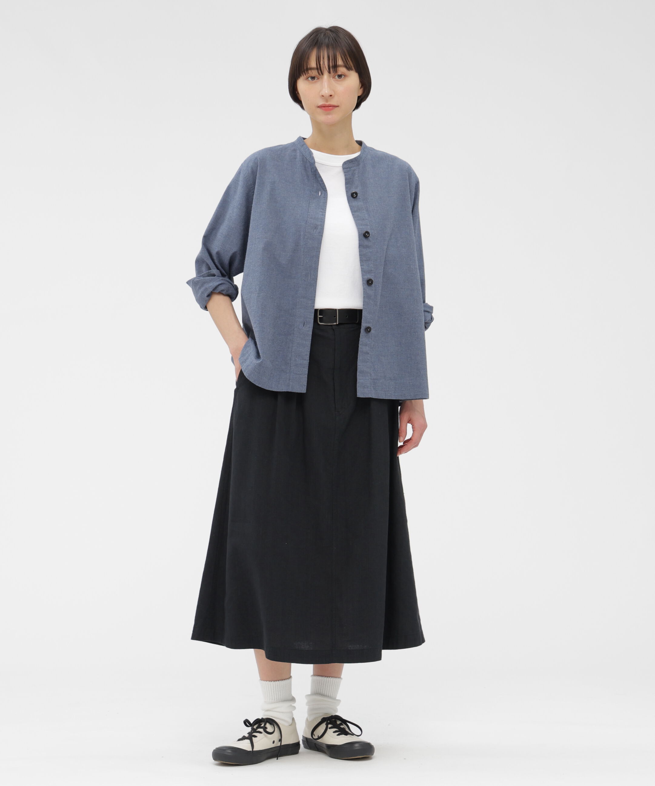 MHL.「FADED LINEN COTTON PLAINWEAVE SKIRT」|スカート|BLACK