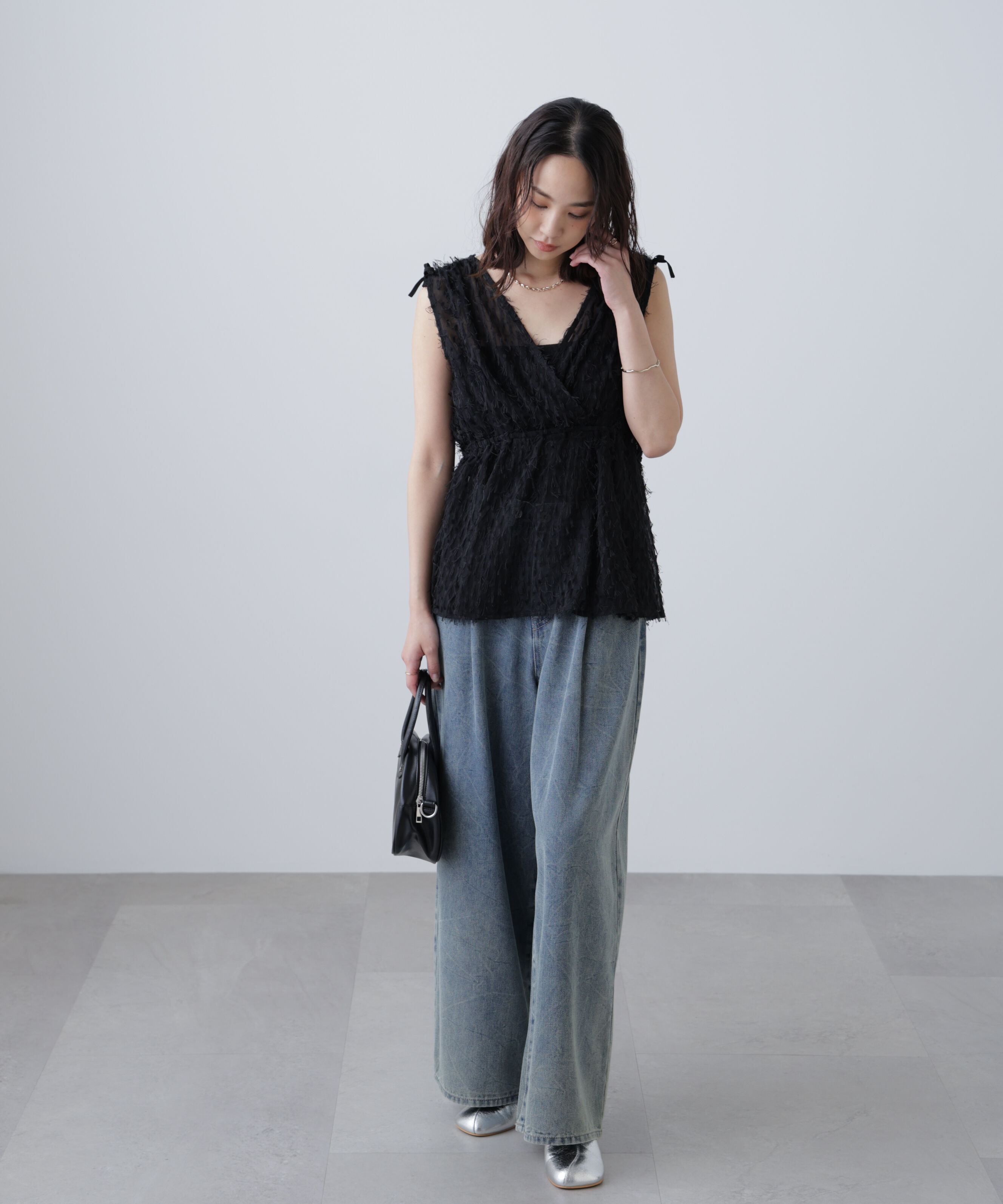  「クリンクル加工タックワイドデニムパンツ」|その他|