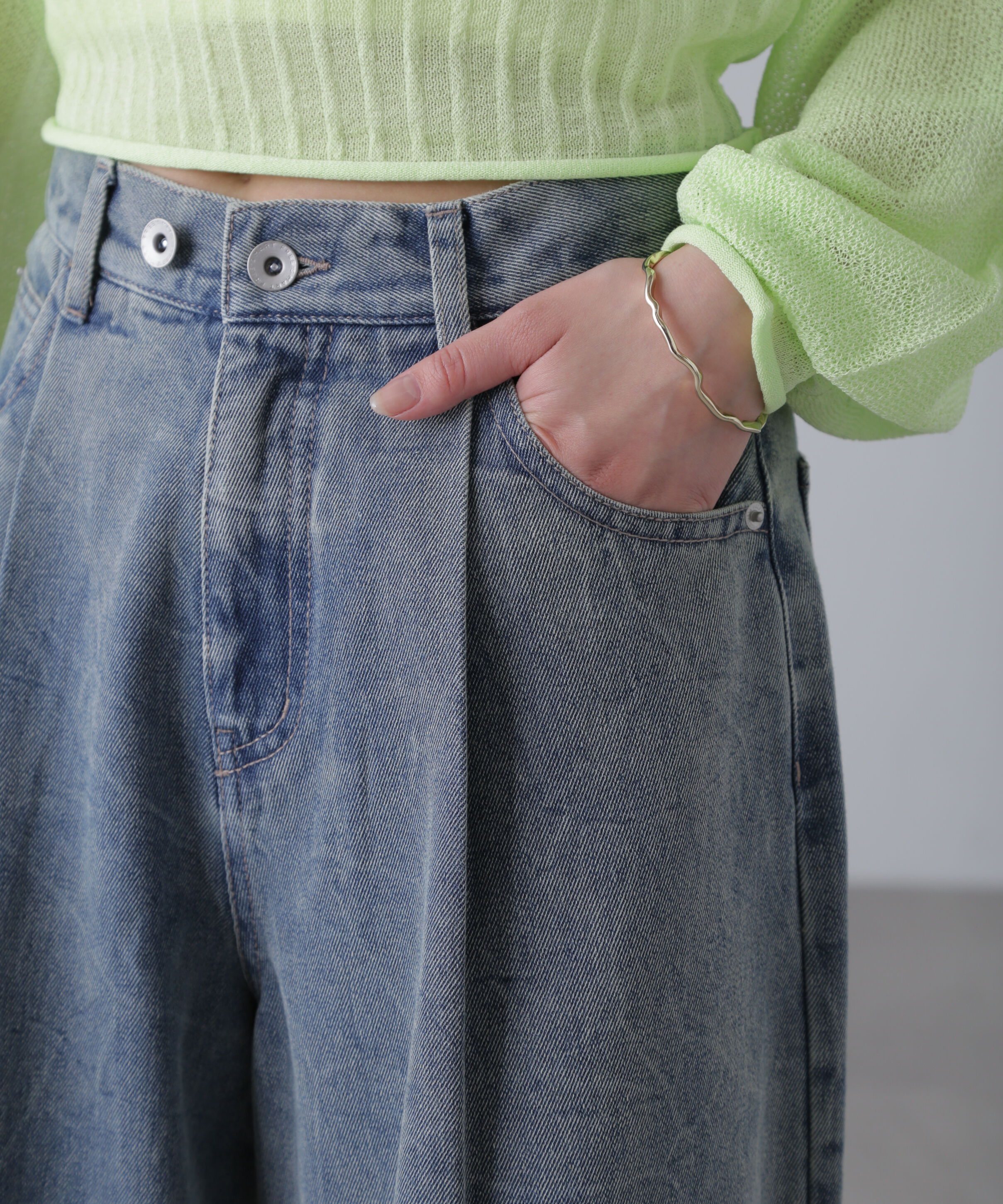  「クリンクル加工タックワイドデニムパンツ」|その他|