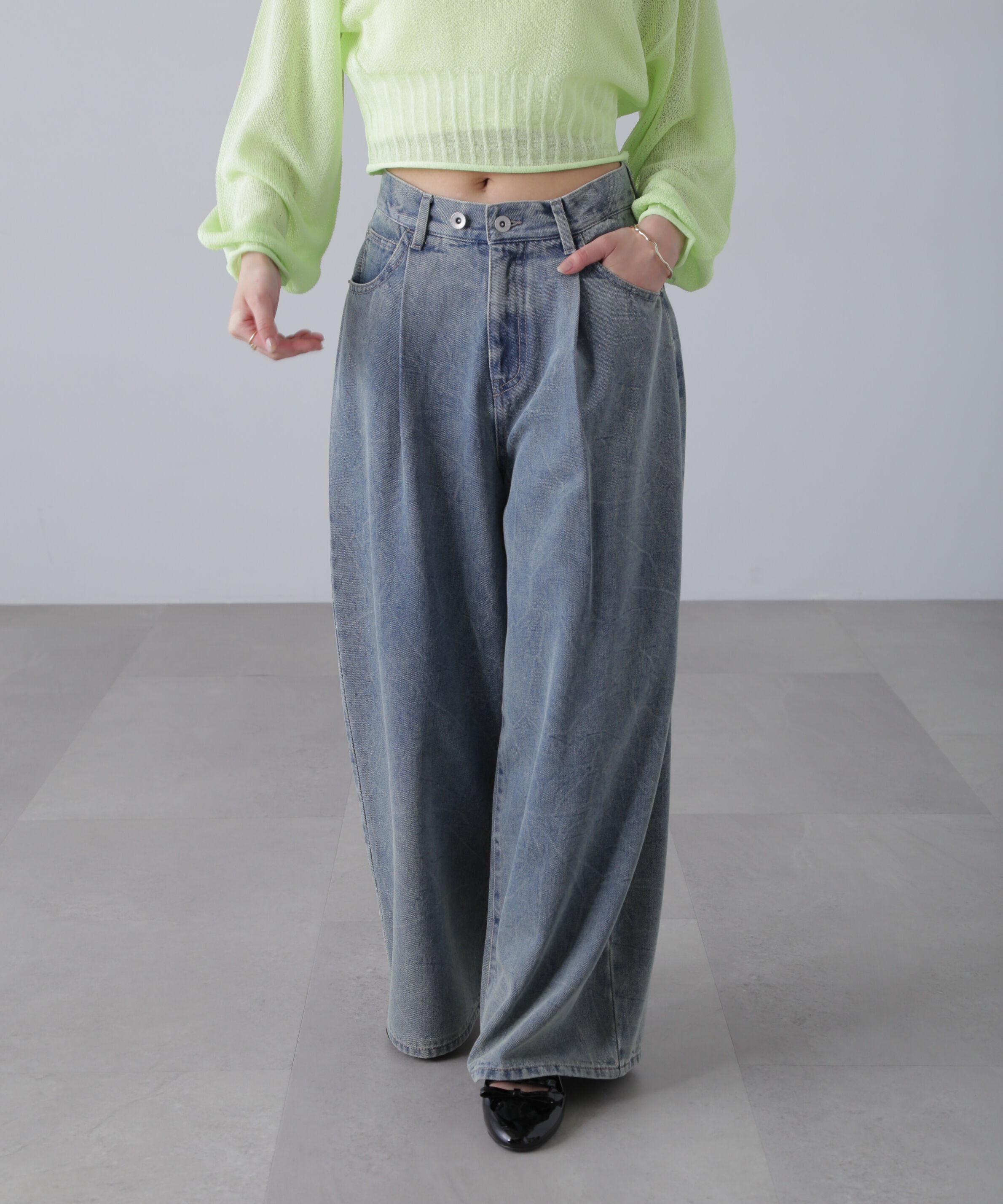  「クリンクル加工タックワイドデニムパンツ」|その他|