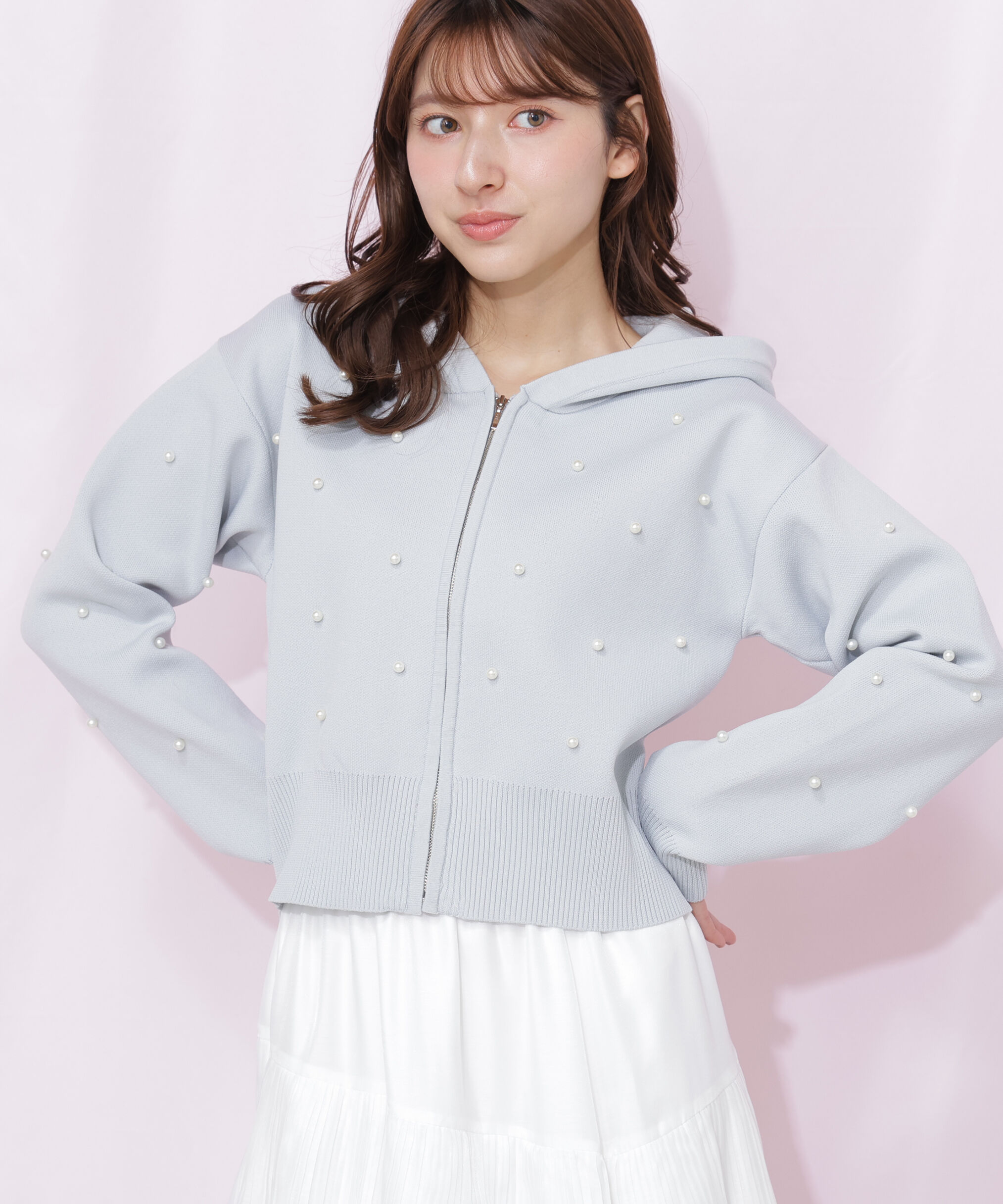  「ランダムパールニットフーディー」|ニット・セーター|