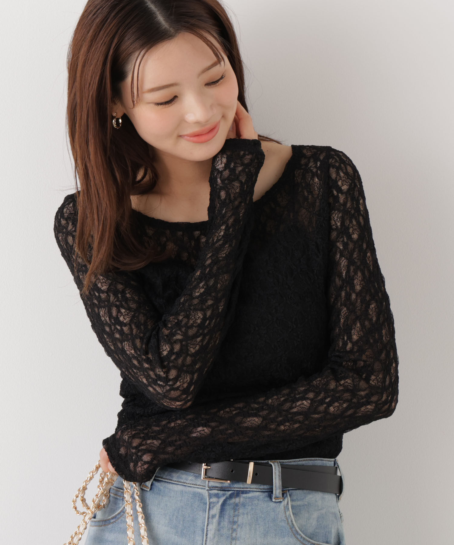 PROPORTION BODY DRESSING「〈a/mie〉ストレッチレース　26SS」|Tシャツ・カットソー|ブラック