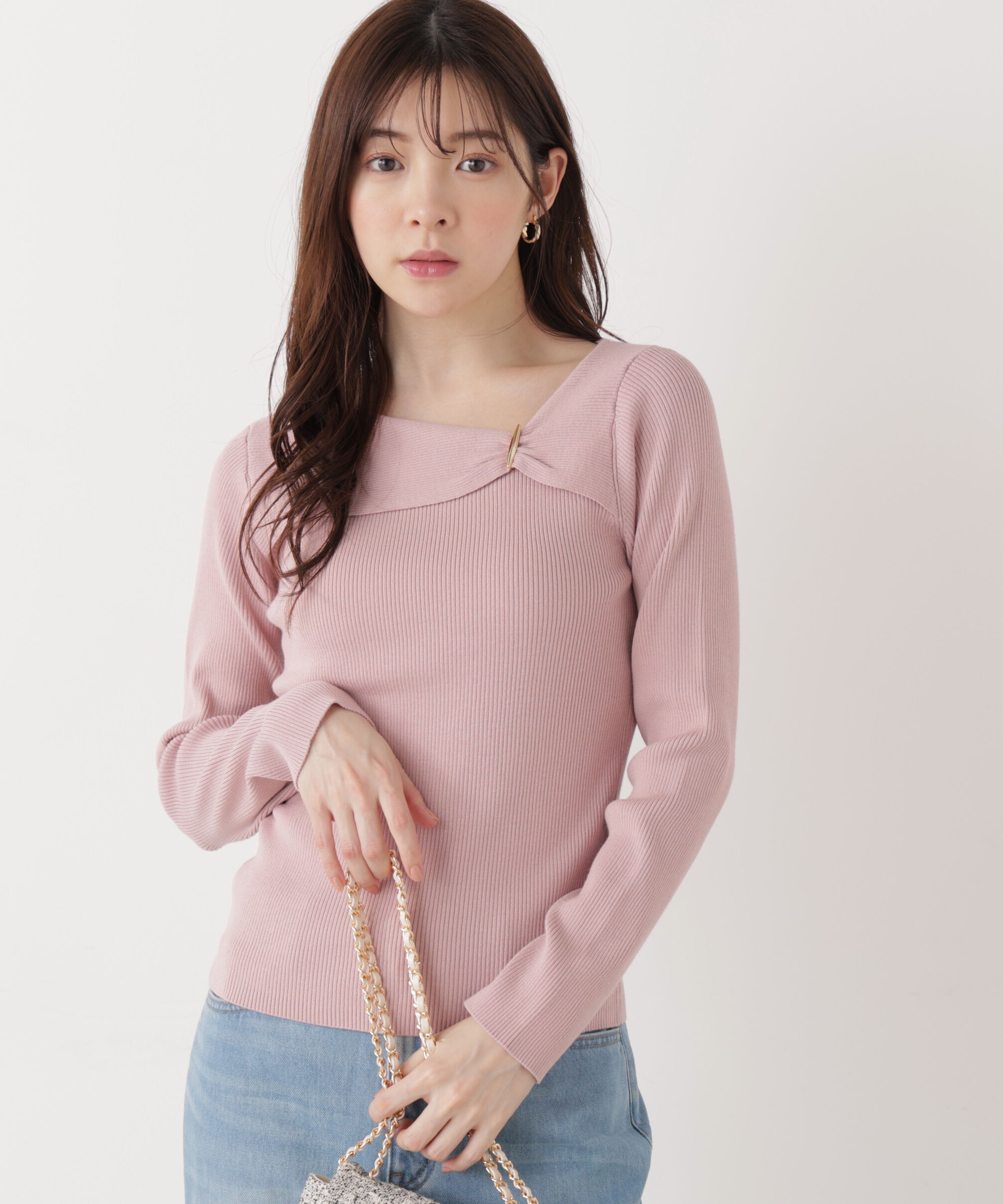 PROPORTION BODY DRESSING「バー付きアシメリブニット　　26SS」|ニット・セーター|ピンク