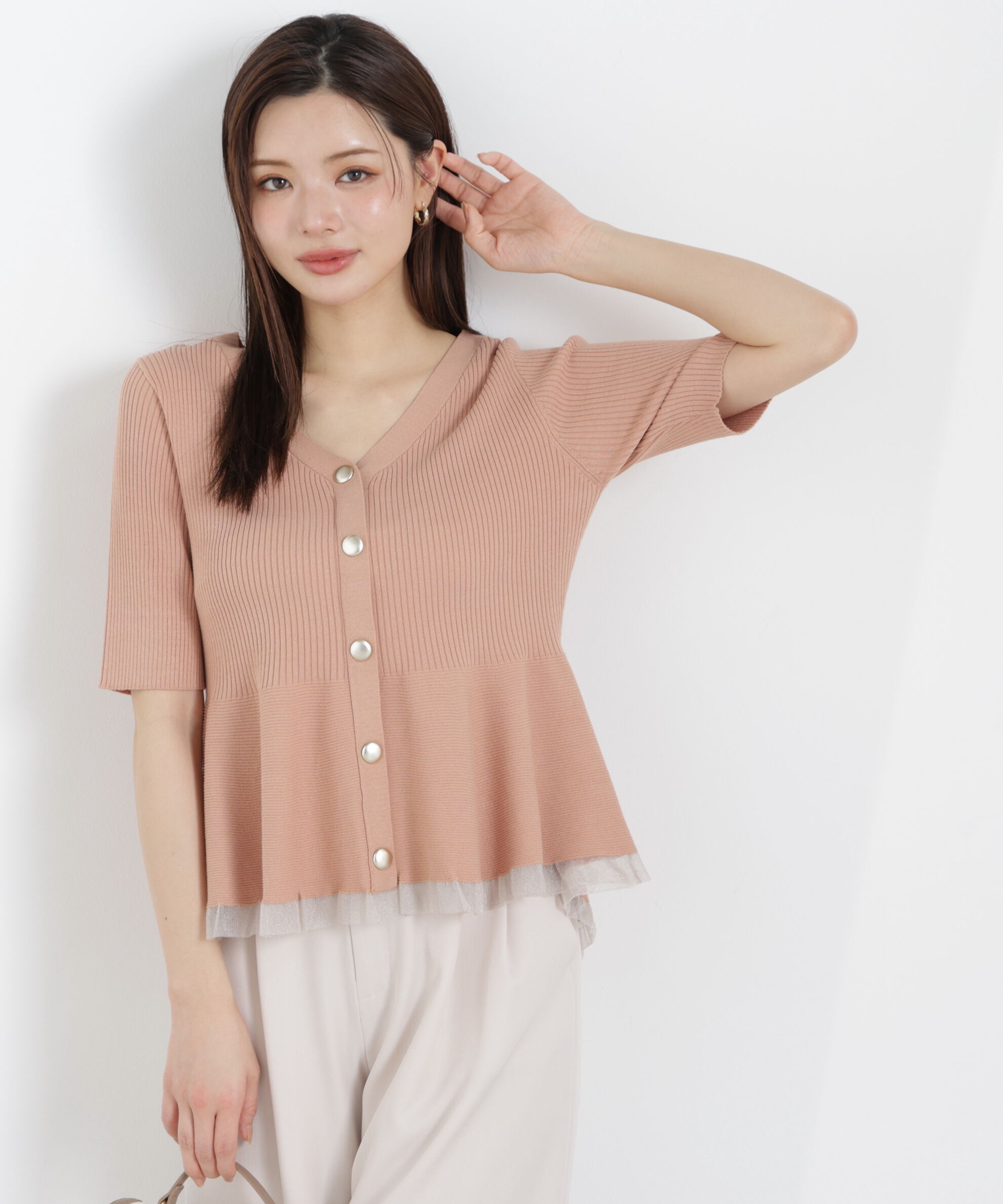 PROPORTION BODY DRESSING「部分シアーペプラムニット　26SS」|ニット・セーター|ピンク