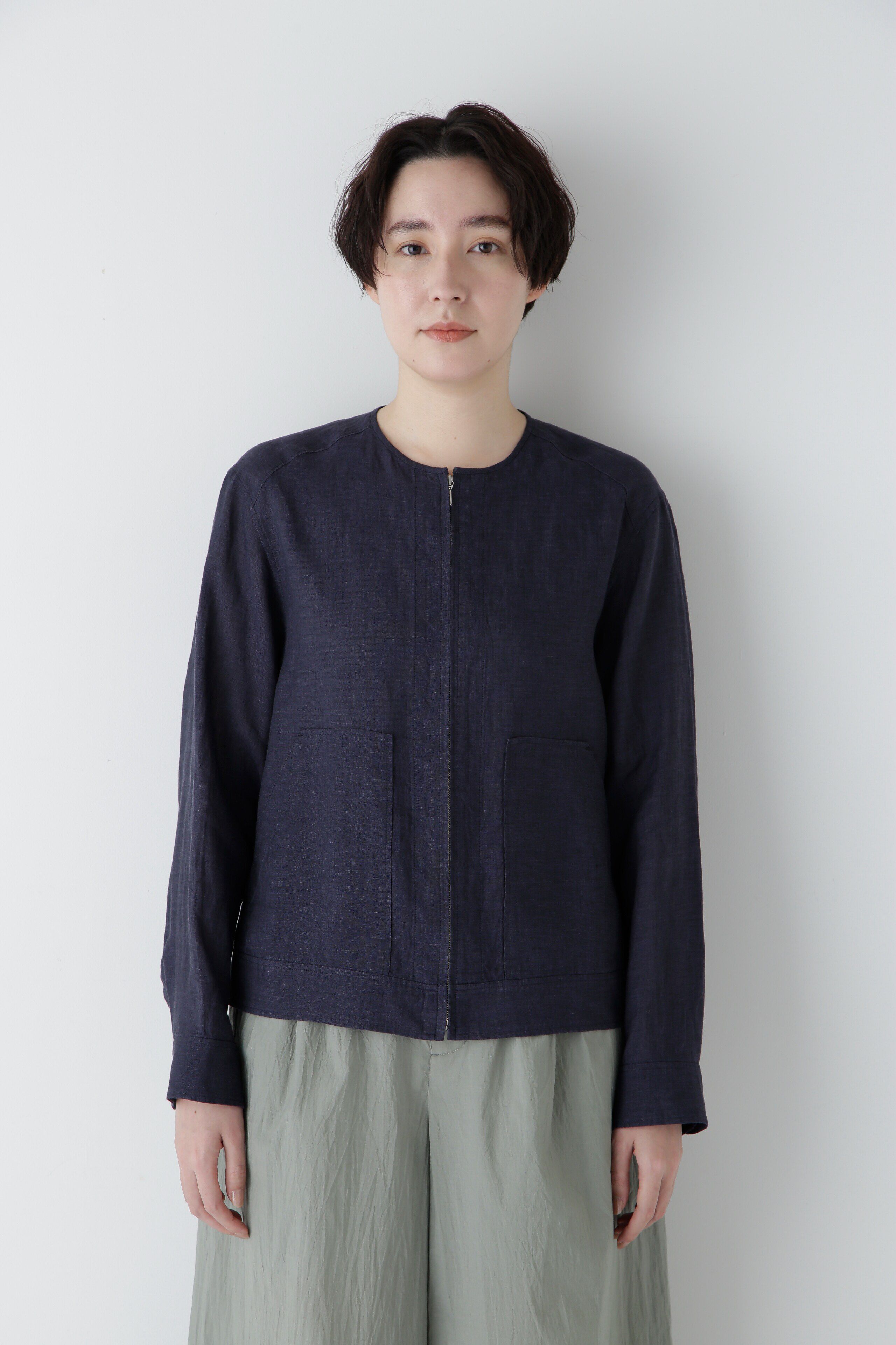  「◆ハードマンリネンノーカラージップブルゾン」|ブルゾン・スタジャン|