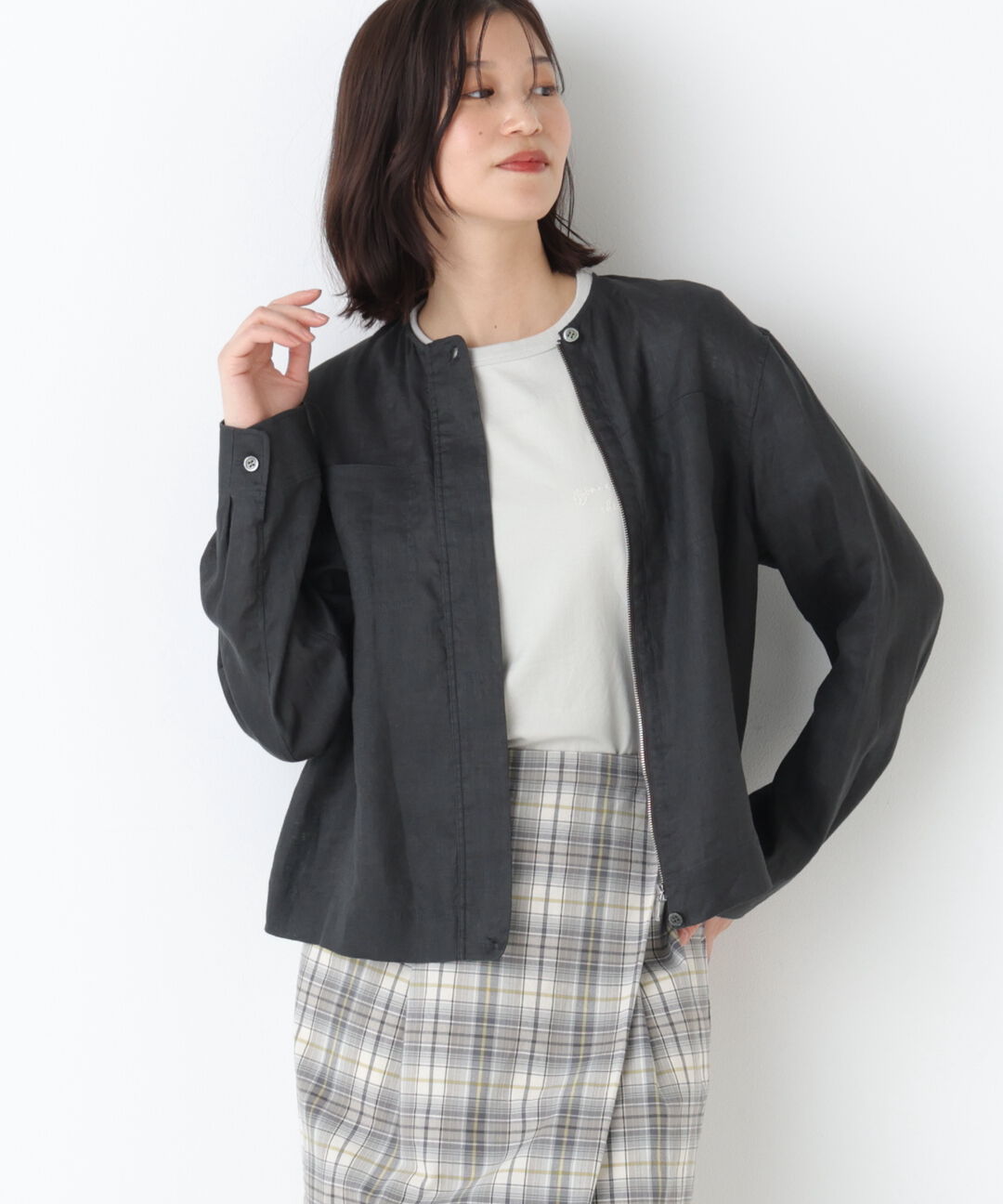  「◆ハードマンリネンノーカラーブルゾン」|ブルゾン・スタジャン|