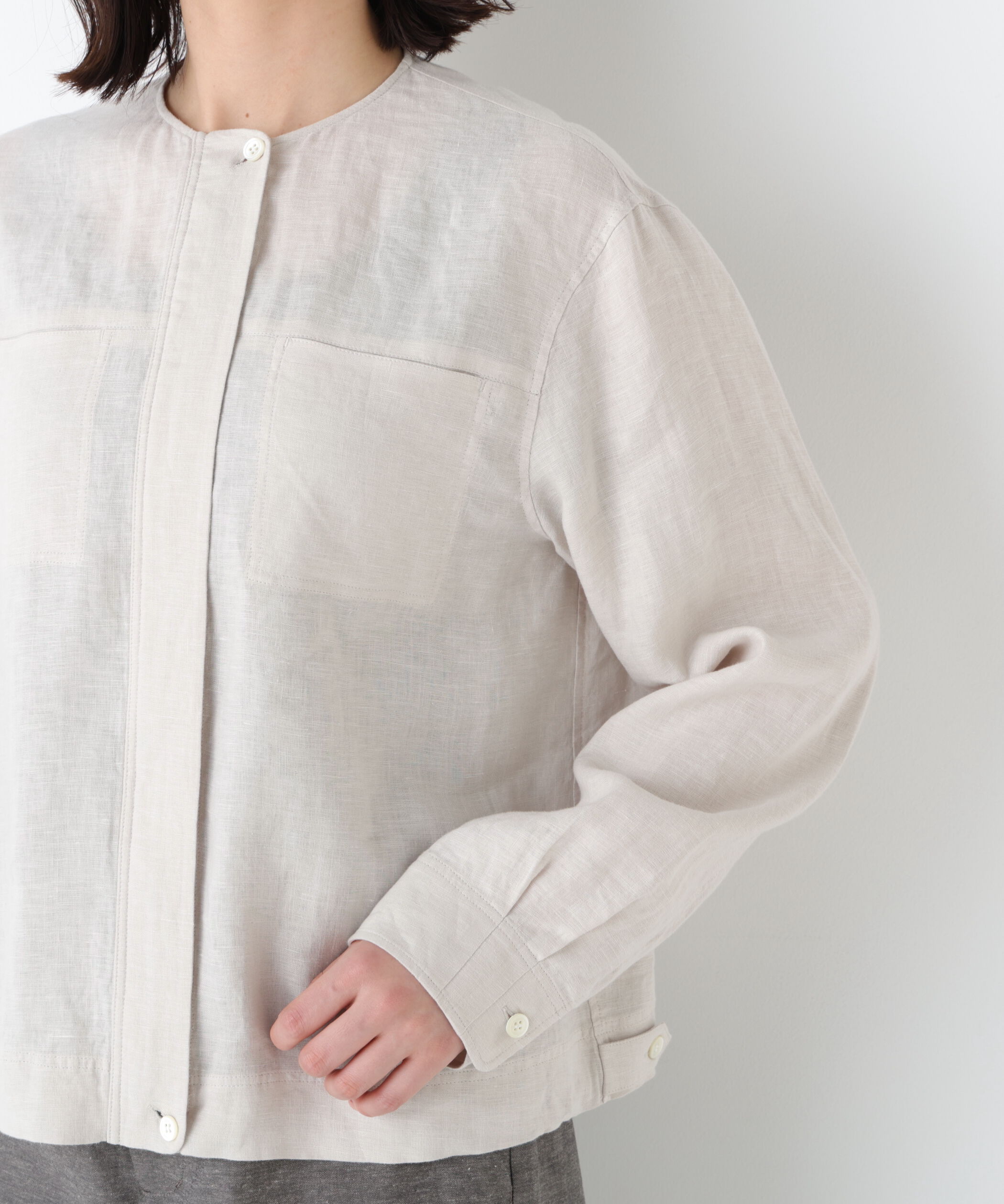  「◆ハードマンリネンノーカラーブルゾン」|ブルゾン・スタジャン|