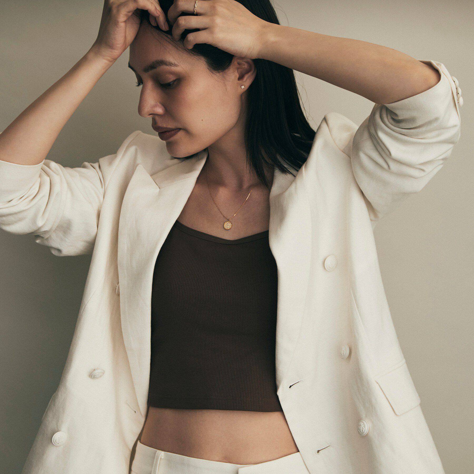 COCOSHNIK「K18ダイヤモンド ミルパヴェネックレス中」|ネックレス|