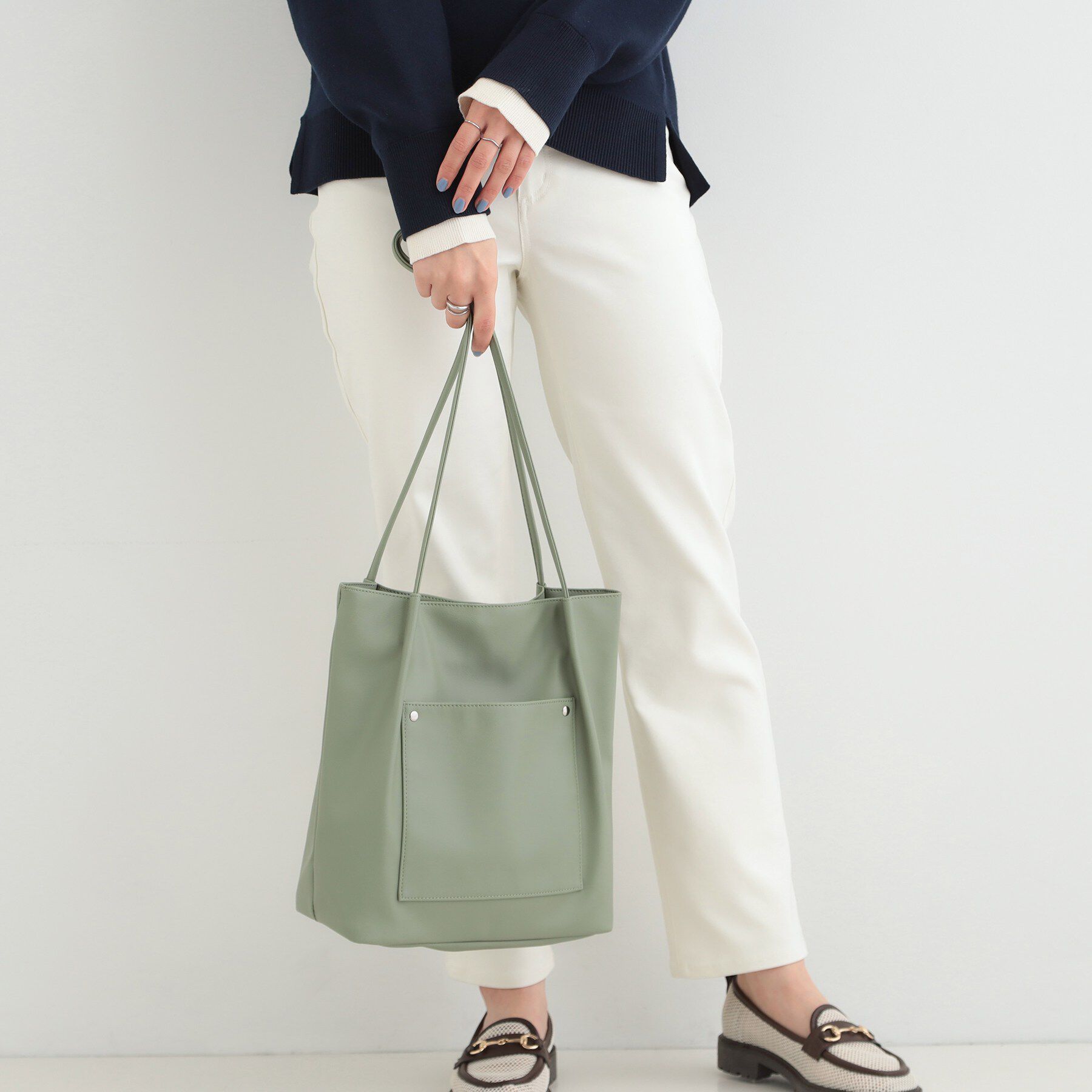 SHOO･LA･RUE「【A4/軽量】多ポケットでらくらく収納 つまみハンドルトートバッグ」|トートバッグ|ミントグリーン(02