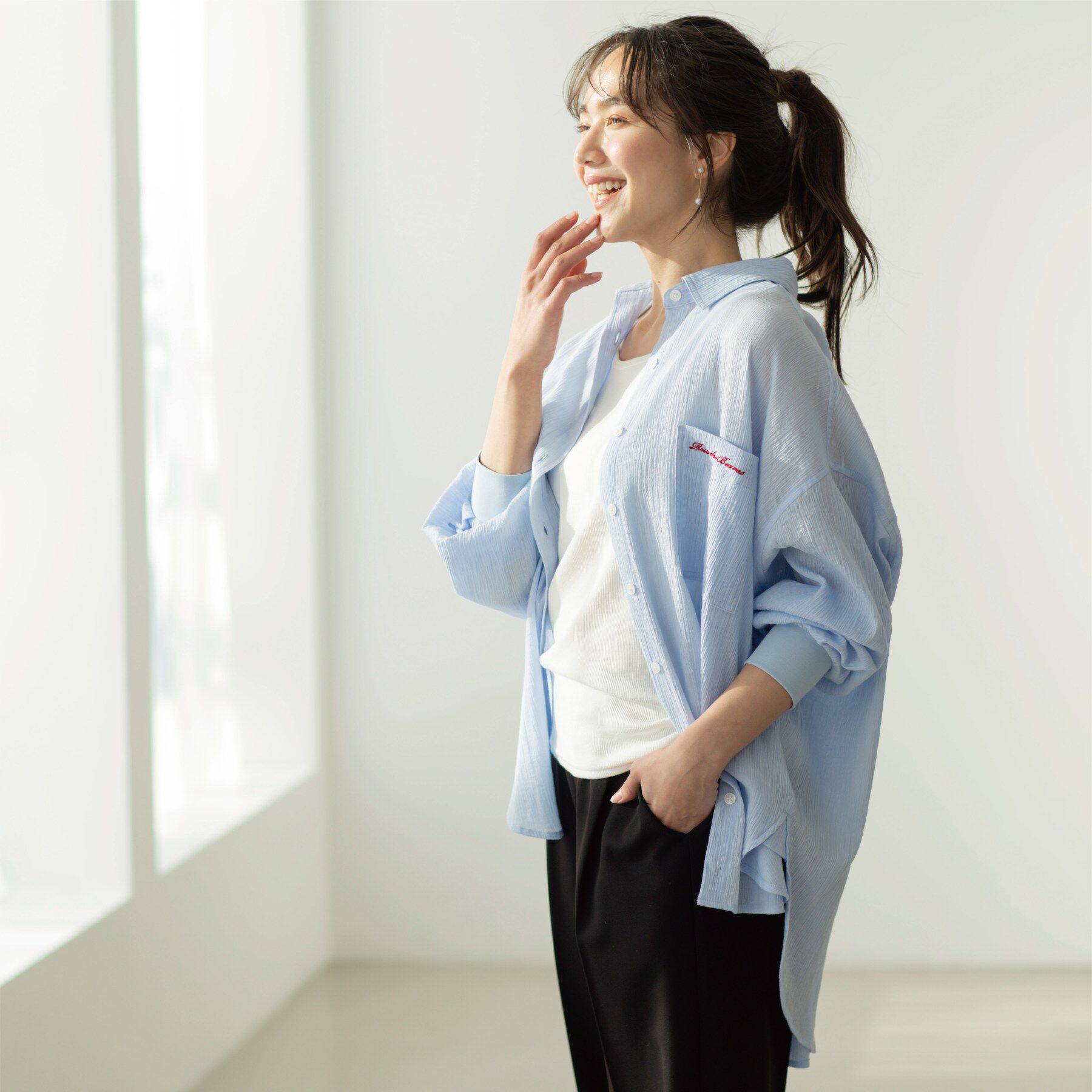 SHOO･LA･RUE「袖リブ楊柳オーバーシャツ」|シャツ・ブラウス|