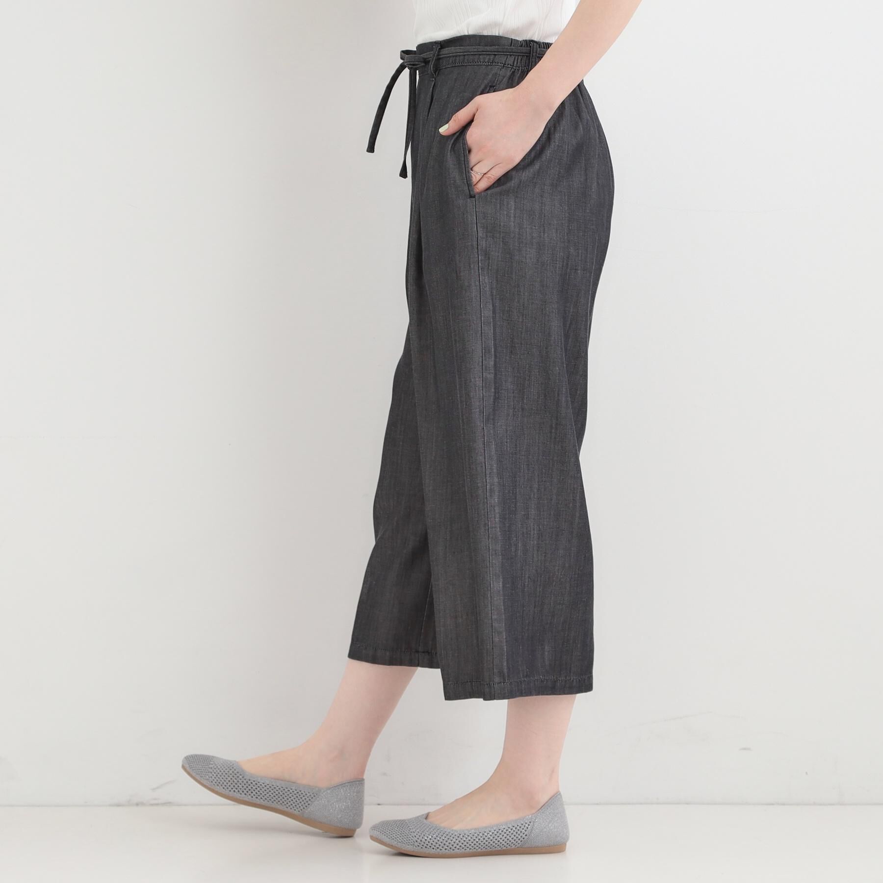SHOO･LA･RUE「【着丈選べる/ひんやり/S-LL】ウエストリボンがポイント　デニムワイドイージーパンツ」|その他|