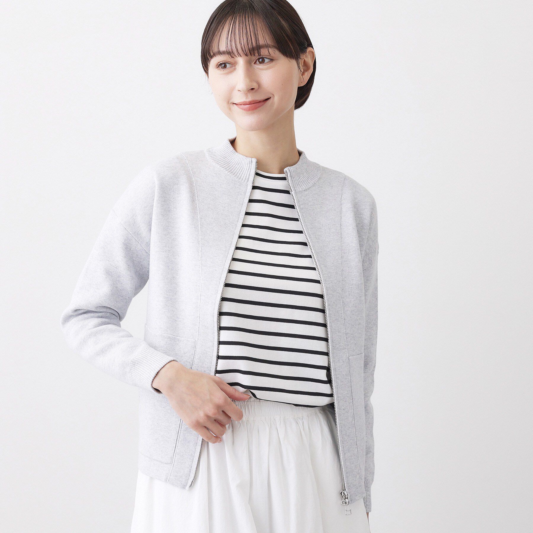 Dessin「【洗える】ジップニットカーディガン」|カーディガン|ライトグレー(011