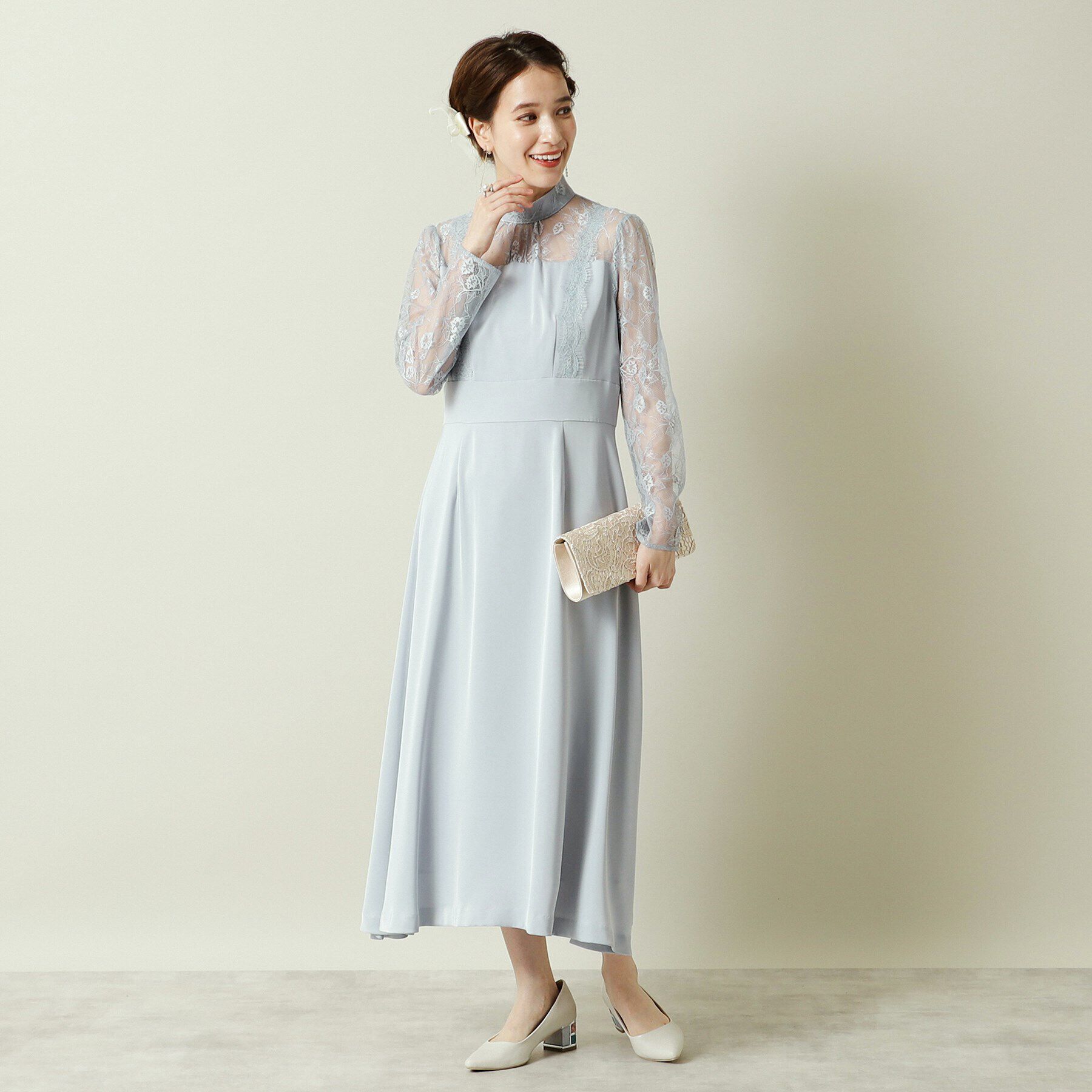 ITS&rsquo;DEMO「【結婚式・パーティに】サテン&times;レースワンピース＜ドレスコレクション＞」|ワンピース|ライトグレー(011