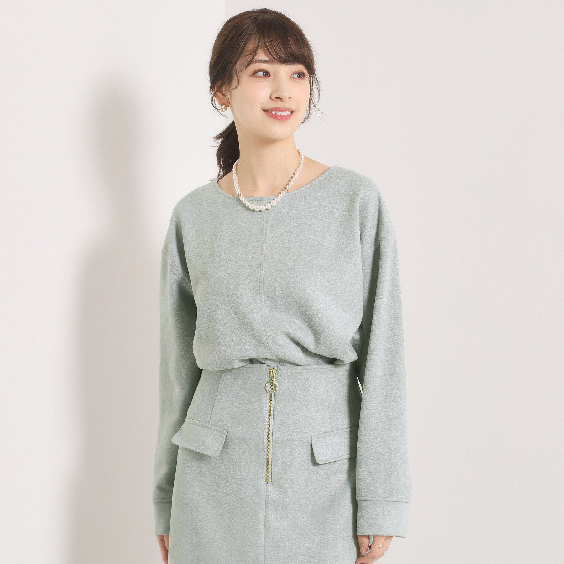 ITS&rsquo;DEMO「【セットアップ可／手洗い可】カットスエードプルオーバー」|Tシャツ・カットソー|ミントグリーン(02