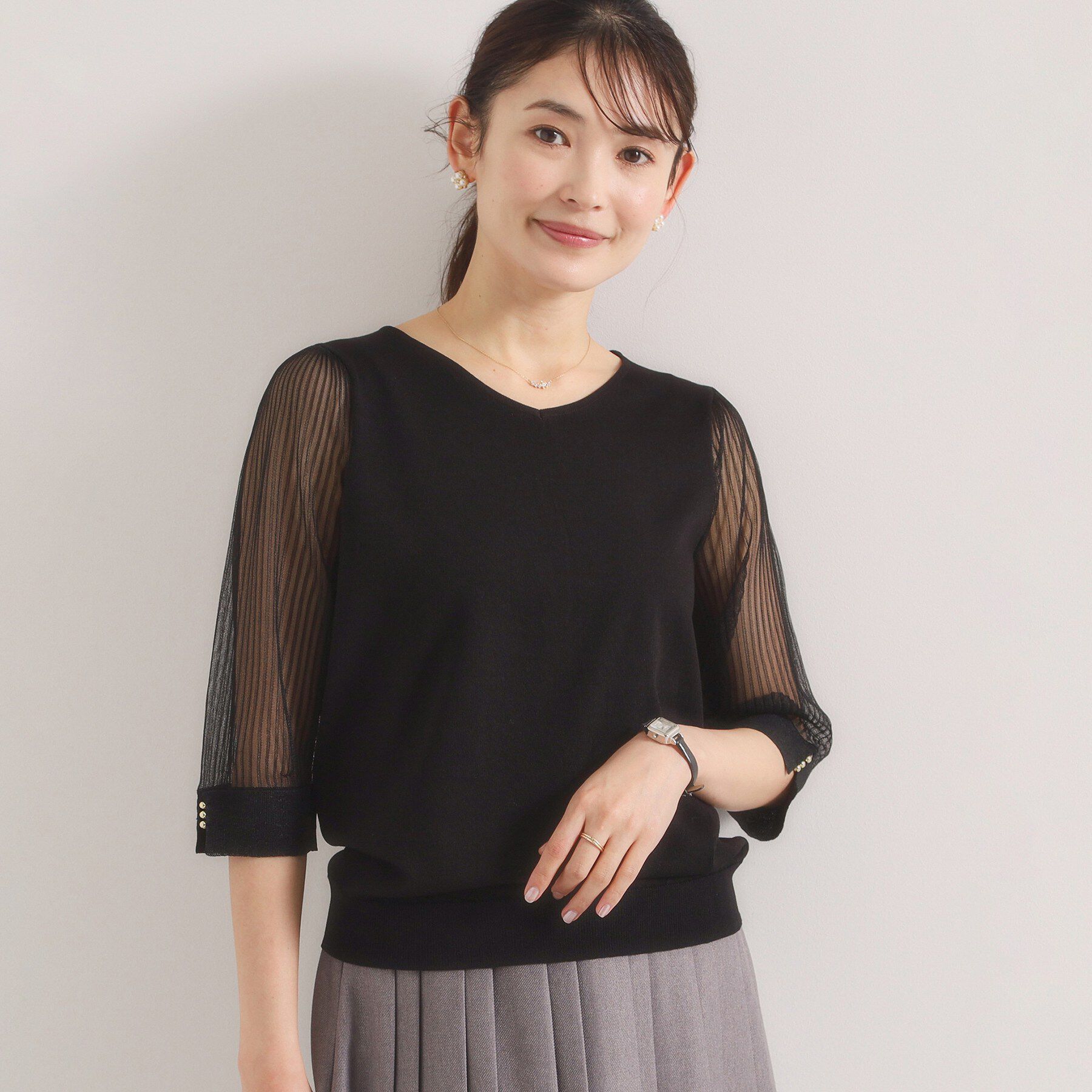 ITS&rsquo;DEMO「【手洗い可】袖シアーニット」|ニット・セーター|