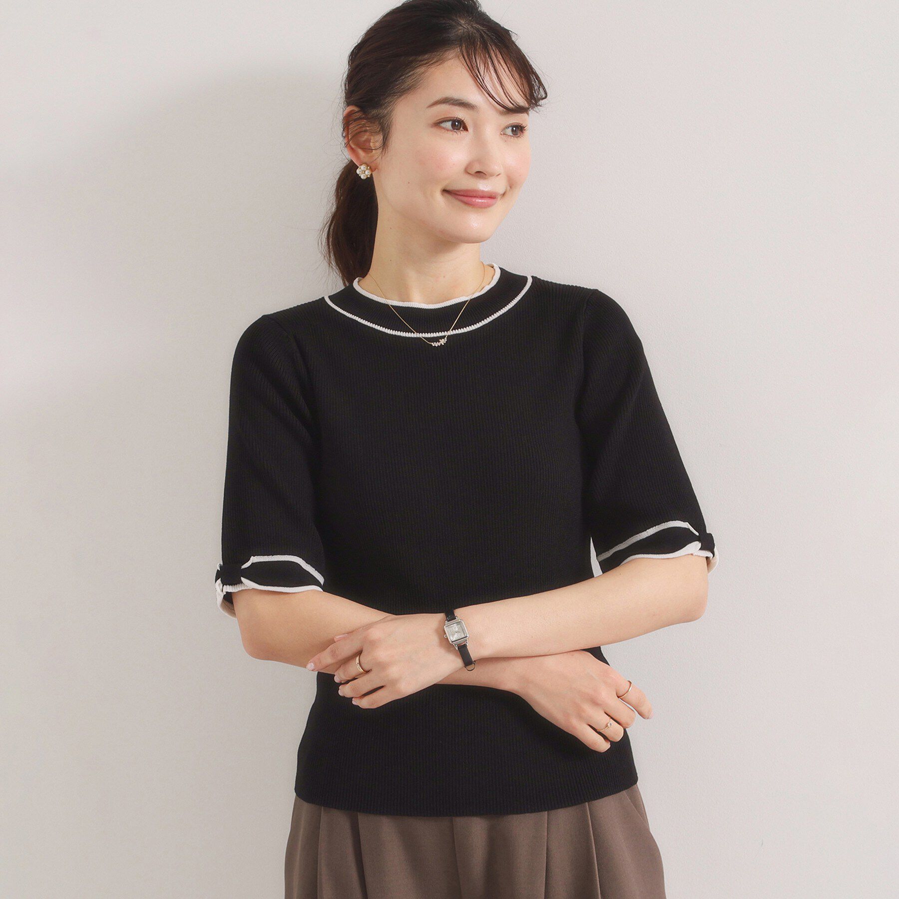 ITS&rsquo;DEMO「【手洗い可】袖口リボンニット」|ニット・セーター|ブラック(019)