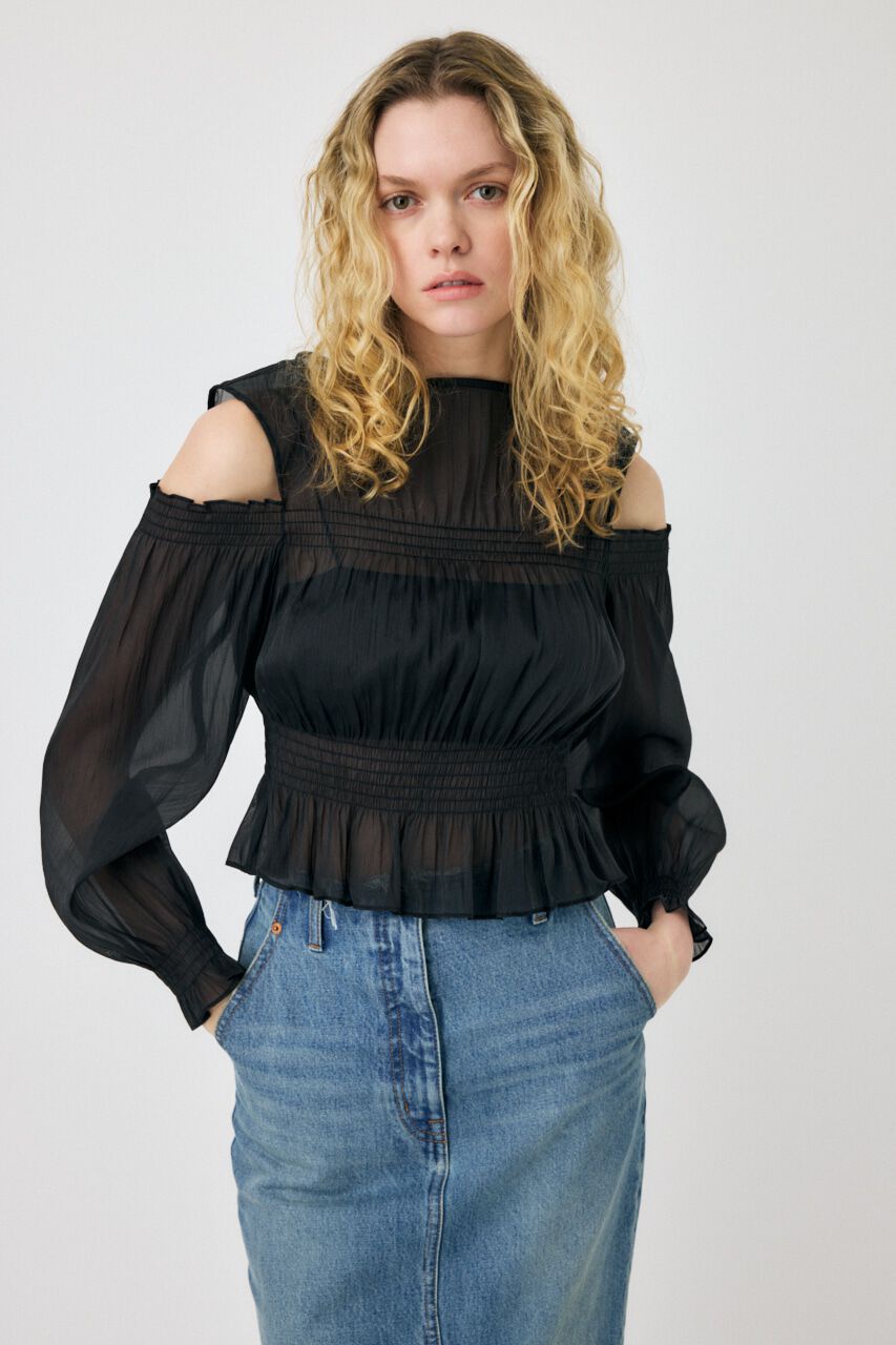 MOUSSY「SHEER GATHER ブラウス」|シャツ・ブラウス|BLK