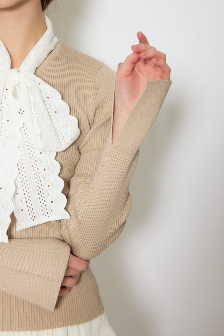 rienda「コットンレースリボンニットトップス」|ニット・セーター|