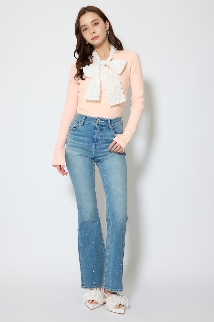 rienda「コットンレースリボンニットトップス」|ニット・セーター|