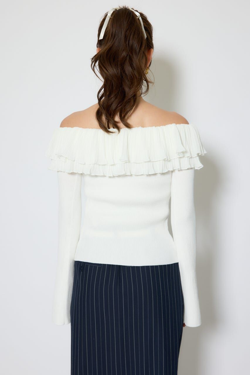 rienda「プリーツレースオフショルニットトップス」|ニット・セーター|