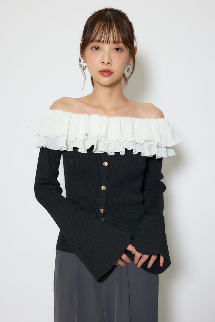 rienda「プリーツレースオフショルニットトップス」|ニット・セーター|