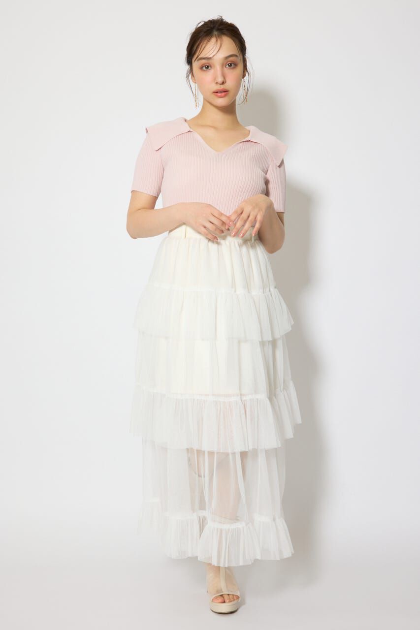 rienda「ティアードフレアチュールジャストウエストスカート」|スカート|
