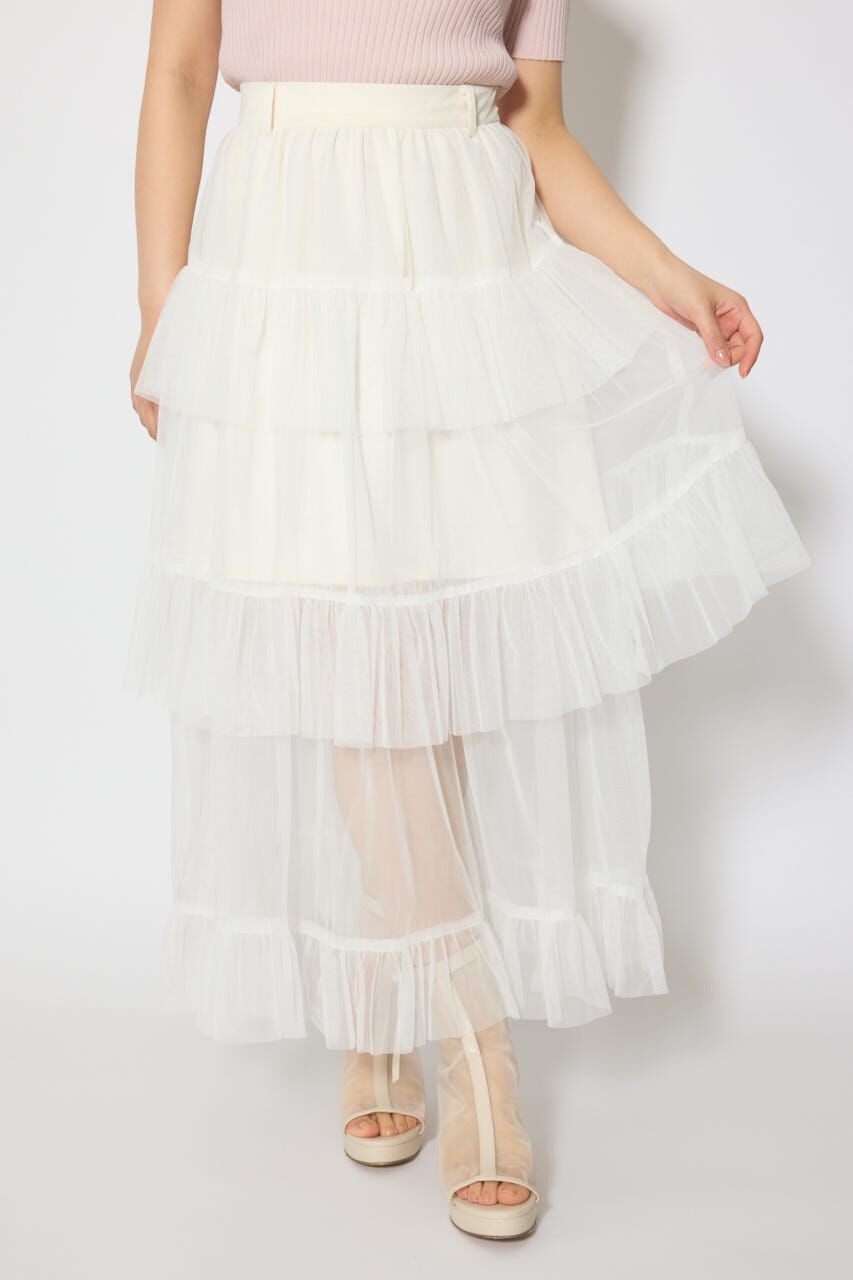 rienda「ティアードフレアチュールジャストウエストスカート」|スカート|
