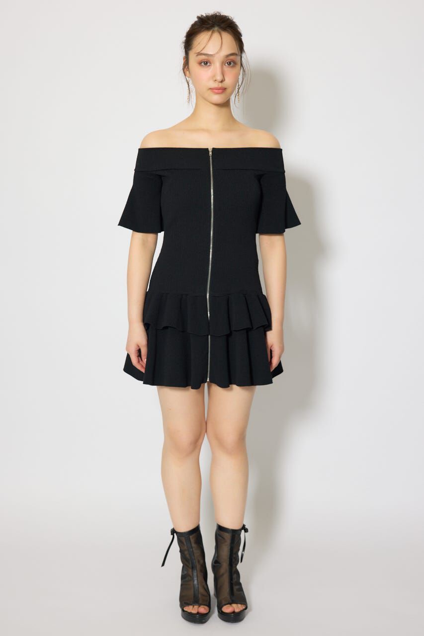 rienda「オフショルフロントジップニットミニワンピース」|ワンピース|