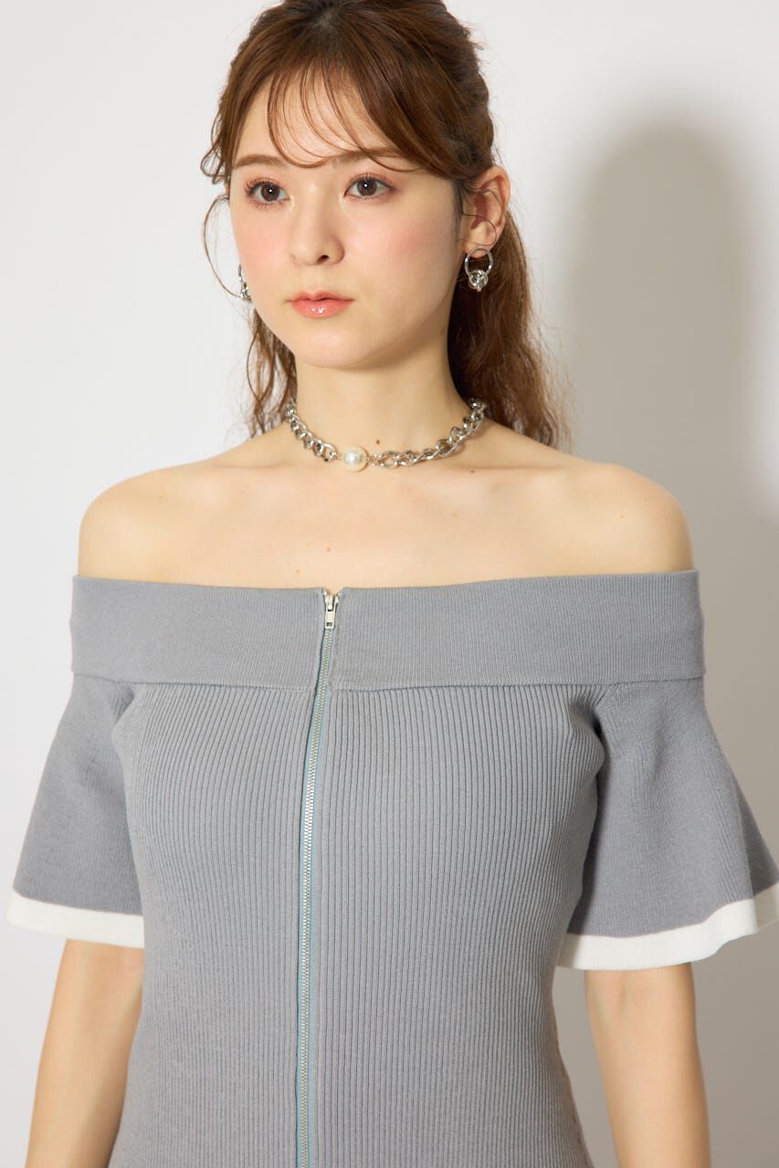 rienda「オフショルフロントジップニットミニワンピース」|ワンピース|