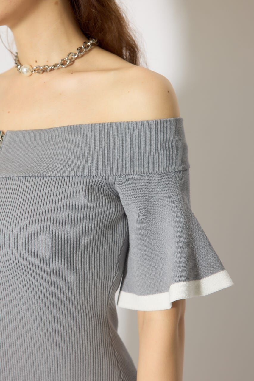 rienda「オフショルフロントジップニットミニワンピース」|ワンピース|