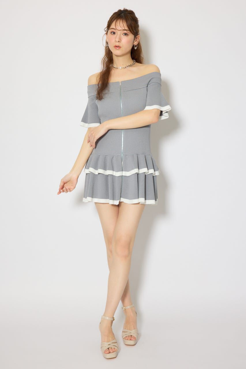 rienda「オフショルフロントジップニットミニワンピース」|ワンピース|