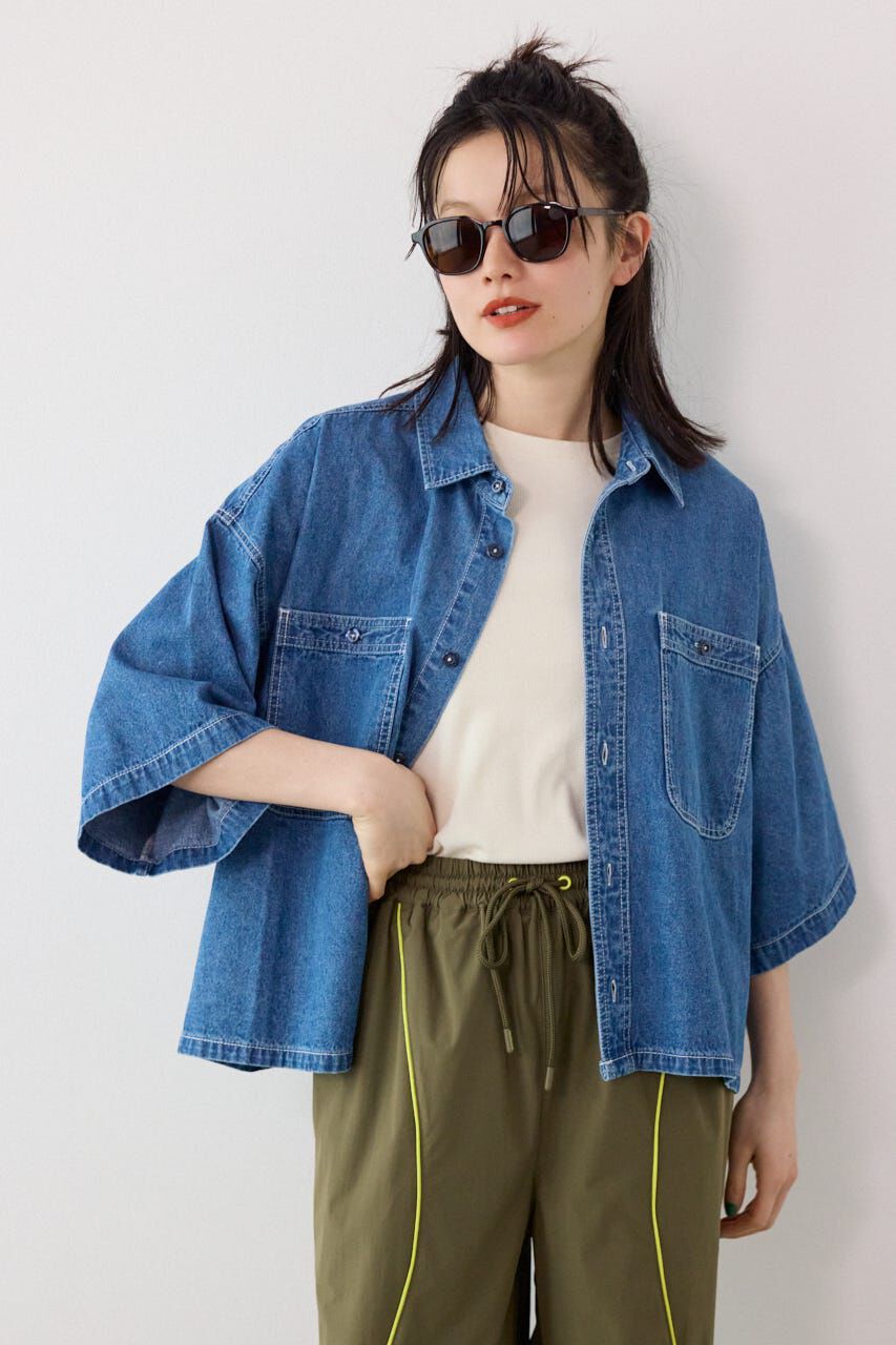 RODEO CROWNS「＜WEB先行アイテム＞デニムワイドシャツ」|シャツ・ブラウス|BLU