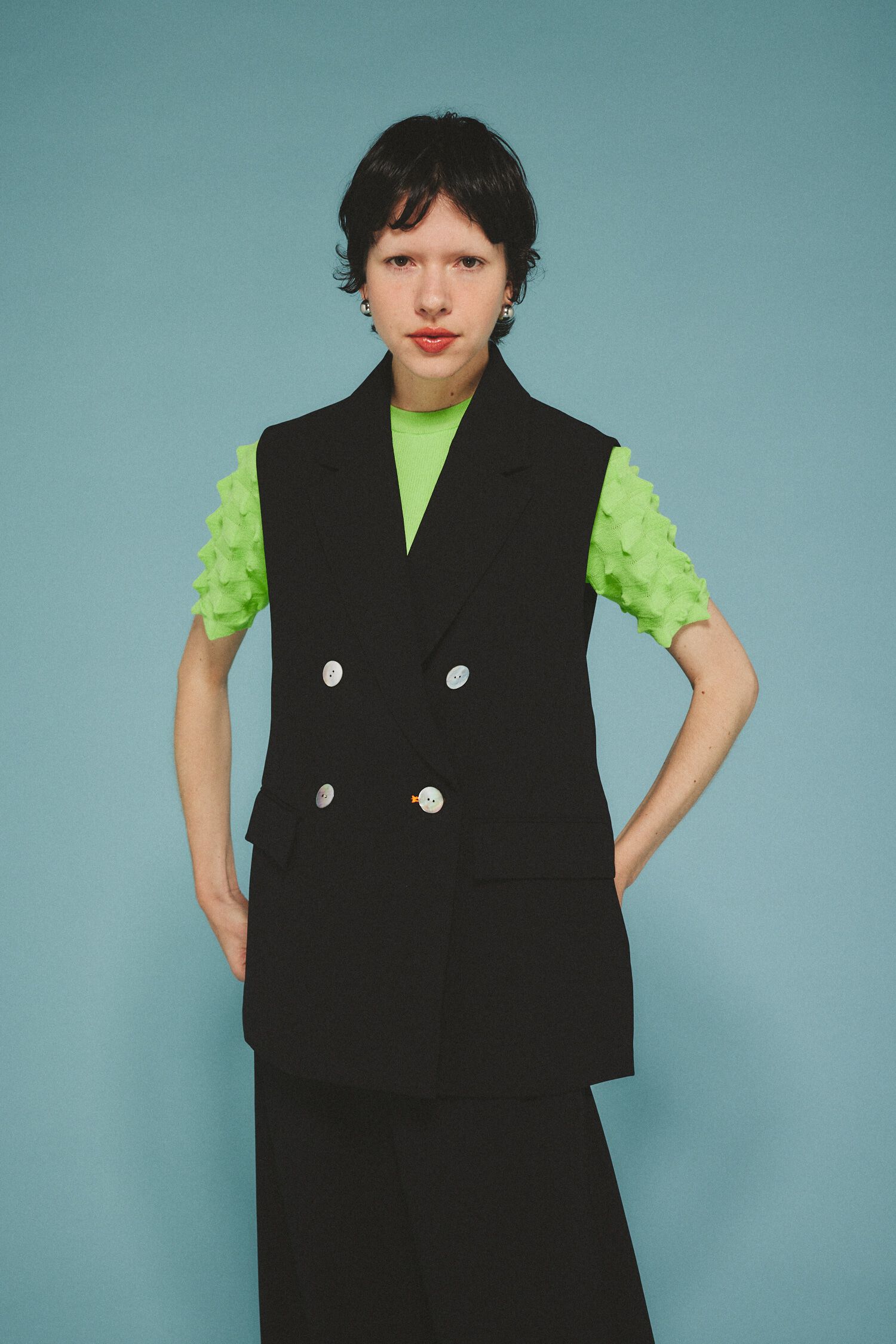 HeRIN.CYE「Side open gilet」|ダウンベスト・ベスト|BLK