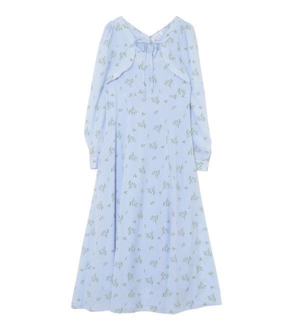 CALNAMUR「FLOWER PRINT FLARE OP/フラワープリントフレアワンピース」|ワンピース|アイスブルー