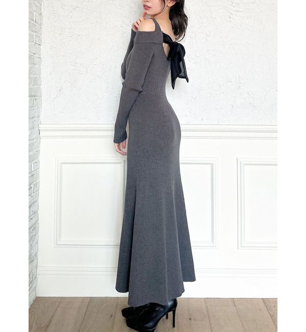 RESEXXY「バックリボンマーメイドニットワンピース」|ワンピース|チャコールグレー