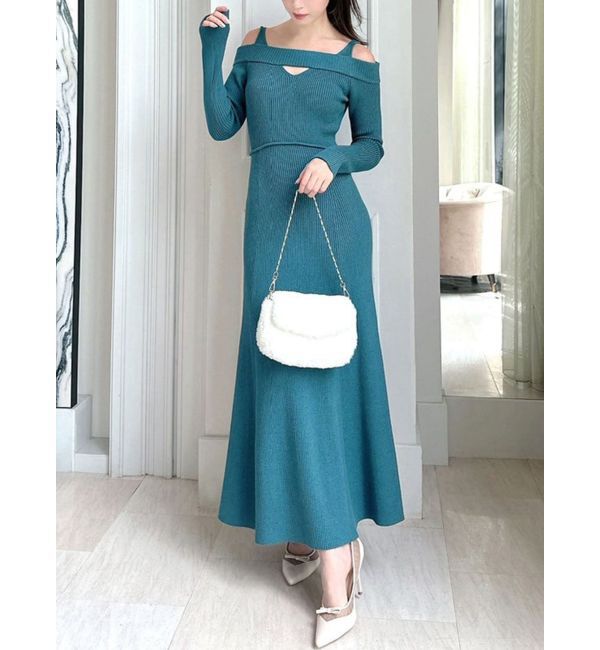 RESEXXY「バックリボンマーメイドニットワンピース」|ワンピース|ブルー