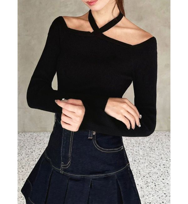 RESEXXY「フロントクロスリブニットプルオーバー」|ニット・セーター|ブラック