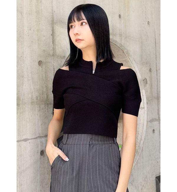 MURUA「ZIPカシュクールハーフニット」|ニット・セーター|