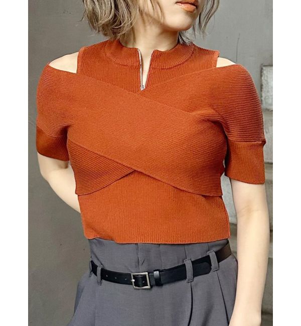 MURUA「ZIPカシュクールハーフニット」|ニット・セーター|オレンジ